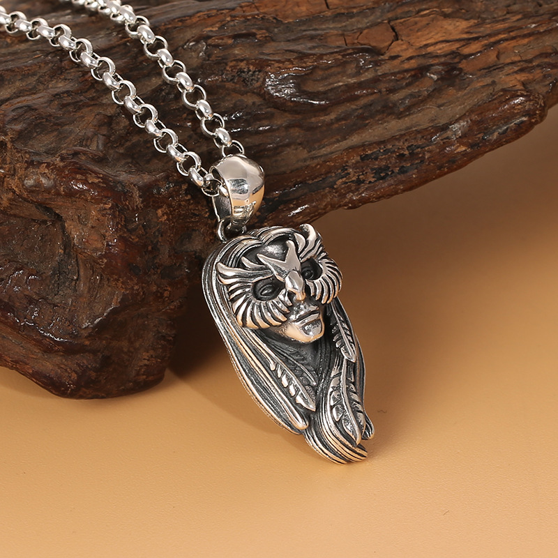 S925 Sterling Silver Couple Pendant Personality Make Chief Personality Original Woolen Chain Pendant Factory Wholesale Jewelry