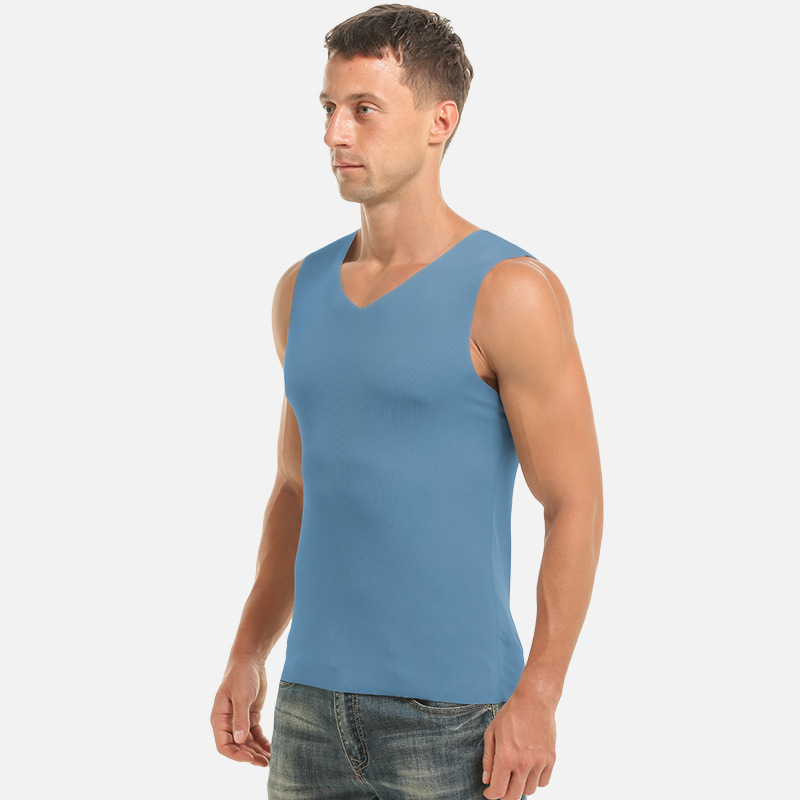 Picture of Ice Silk Traceless Vest Men's Summer Thin Inner Wear Solid Color Sports Waistcoat Base Quick-drying Fitness Hurdle Sweatshirt
