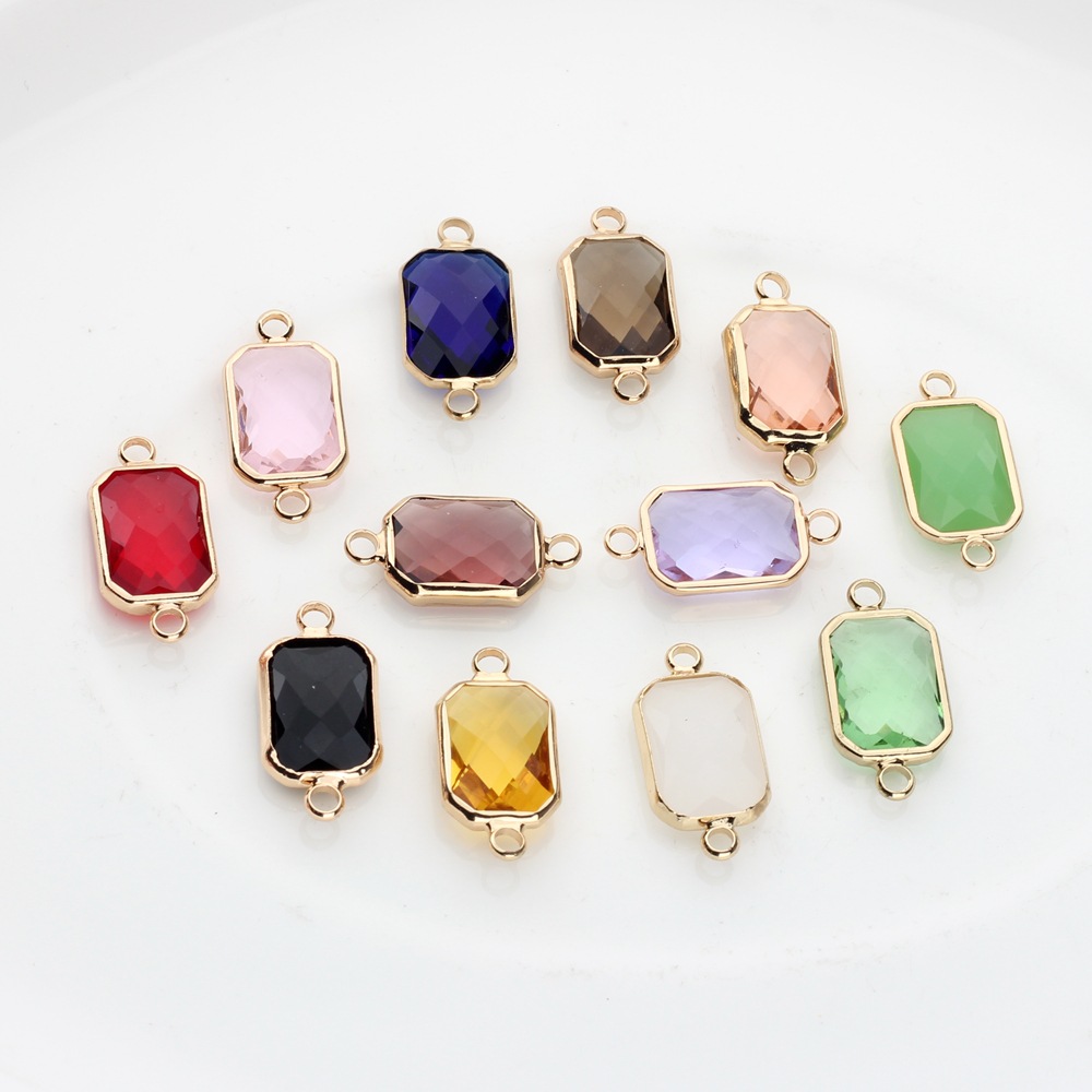 Picture of Copper-covered rectangular crystal cut double pendant small pendant production pendant earring accessories material wholesale