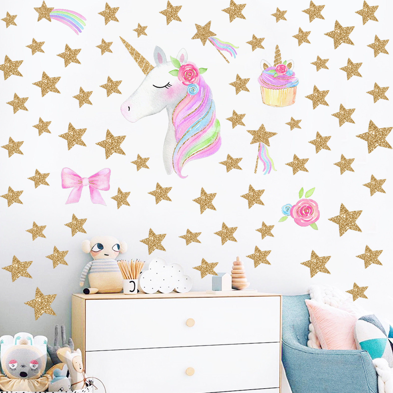 Picture of Kunshang Cross-border New Golden Unicorn Wall Stickers Cross-border Source Living Room Bedroom Children's Room Decorative Painting KS6629