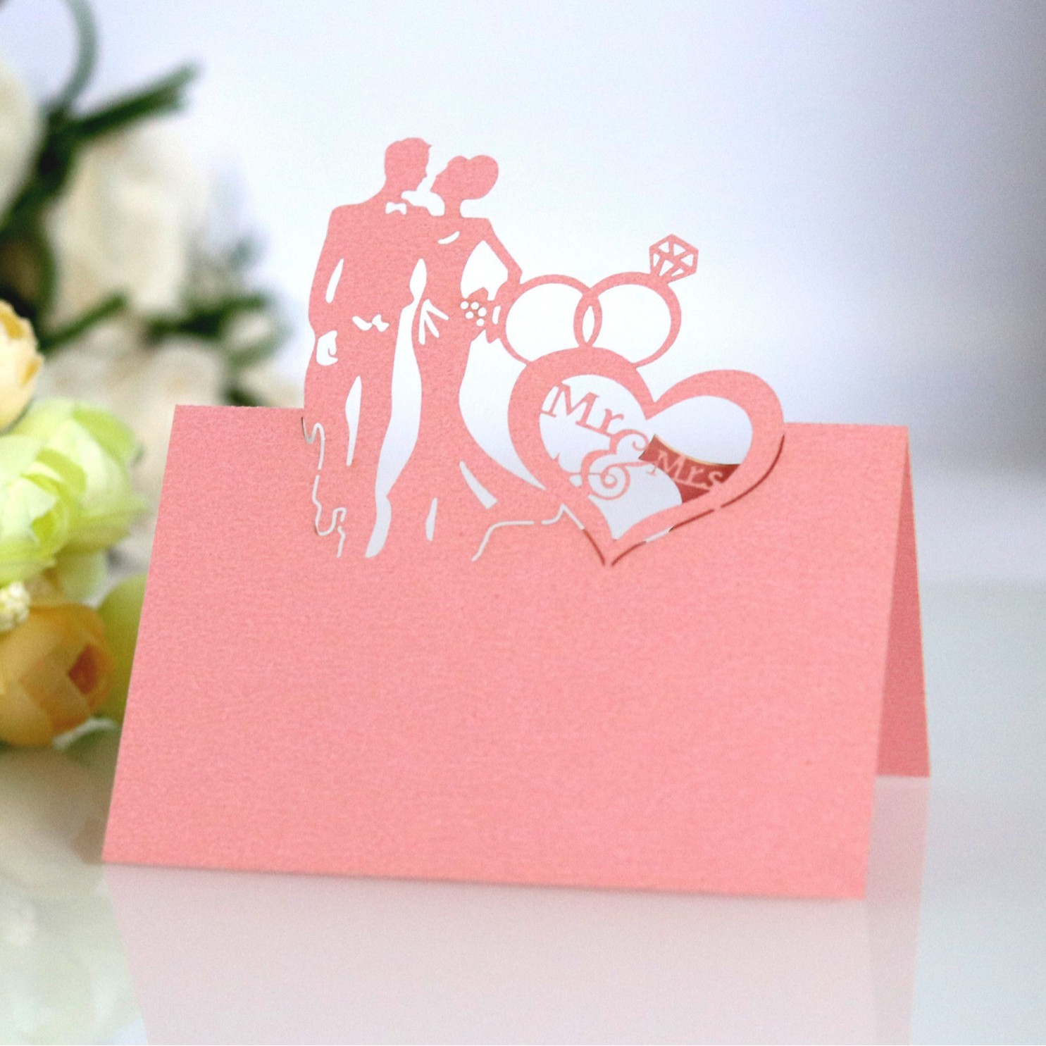 Picture of Hollow wedding banquet layout pink love wedding seat card bride bride decoration table card spot wholesale