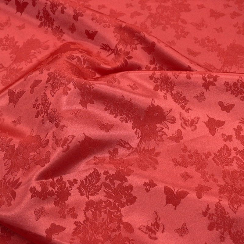 Flower flying butterfly dance new Chinese national fashion heavy silk wool blended jacquard satin fabric niche design clothing fabric