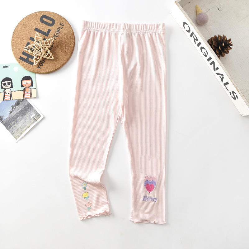 Picture of Summer girls' leggings thin outer wear inner print embroidery high stretch 130-170 size cropped pants
