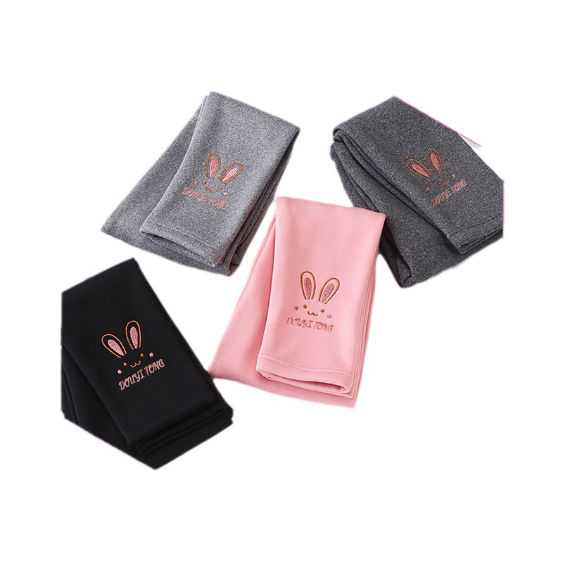 Picture of Children's golden velvet leggings fleece-lined thickened winter outerwear autumn and winter girls' embroidered warm western style cartoon pajama pants