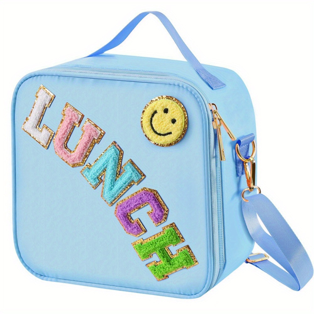 Picture of Cross-border Embroidered Letter Smiley Outdoor Portable Insulated Aluminum Lunch Bag Portable picnic bag