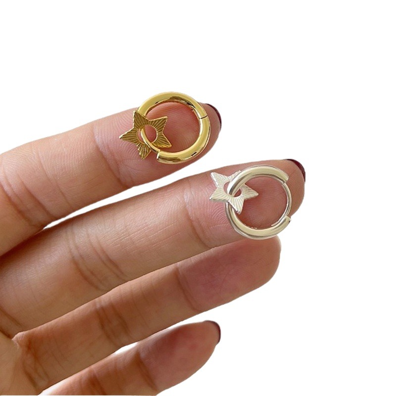 Kassett Korean-style S925 Silver Elegant ins Style Texture Star Ring Distinctive Fashion Earrings Earrings for Women