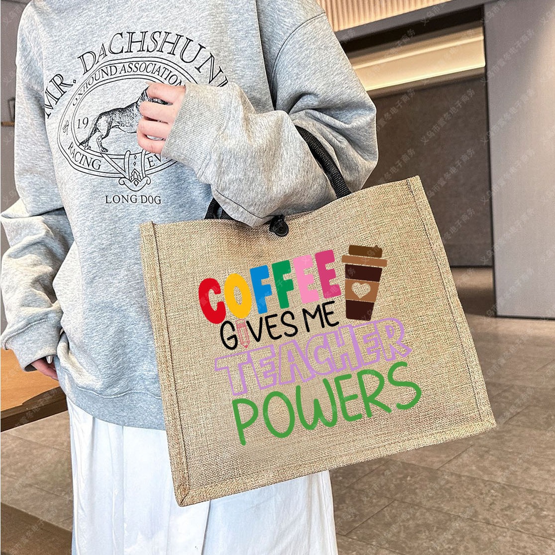 Cross Border Hot Sale Teacher Teacher's Day Gift Printed Linen Bag Shoulder Bag Folding Bag Tote Bag Shopping Bag