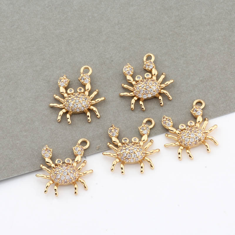 14K bag gold color inlaid zircon small crab pendant bracelet necklace handmade DIY jewelry accessories material wholesale