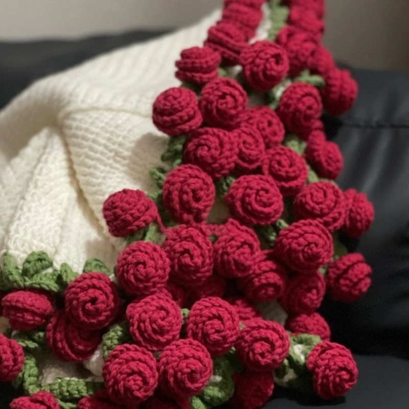 Rose Bouquet Blanket Hand-woven DIY Material Bag Wool Group Crocheted Flower Hook Needle Lily-in-the-valley Gift
