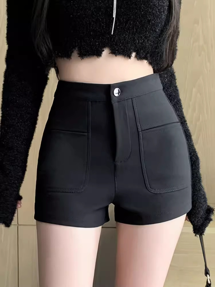 Black Suit Shorts Women's Autumn and Winter 2023 New Sexy Hot Girls High Waist Hip-wrap Pants Outer Wear A- line Wide-leg Boots Pants