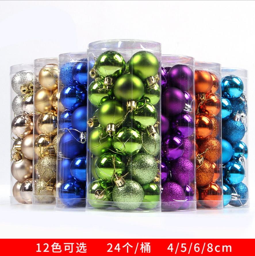 Christmas Day Party Decoration 4/6/8cm Barrel Plated Color Plastic Ball Christmas Tree Decorative Ball Hanger
