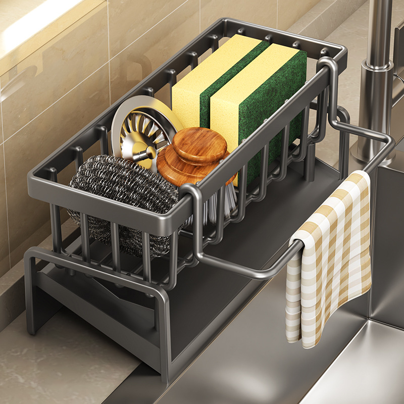 Kitchen storage rack draining rack sink sink rag basket countertop faucet detergent sponge dishwashing storage rack