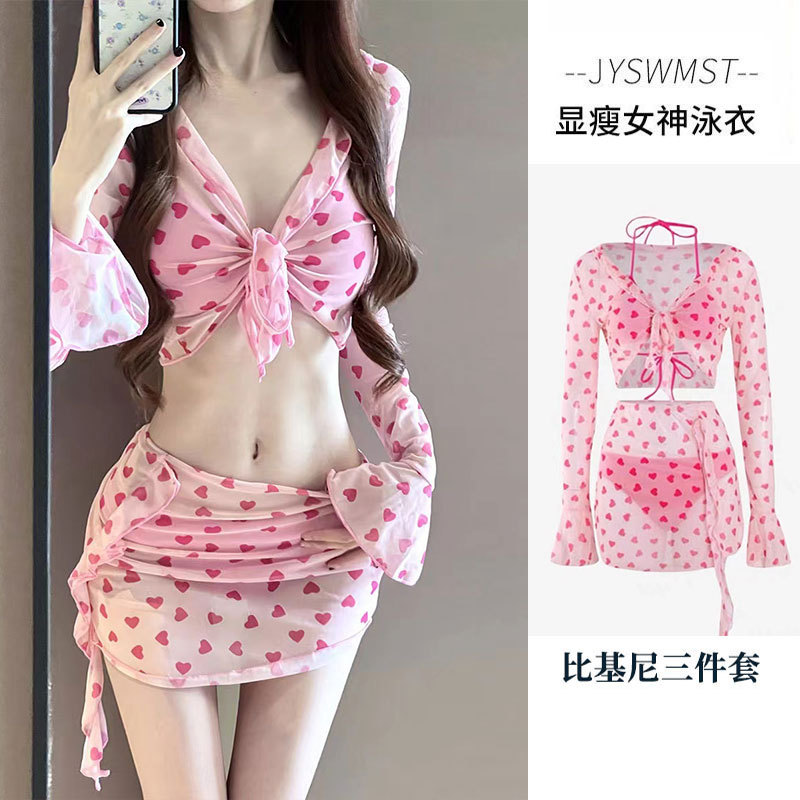 Four-piece Swimsuit Women's Bikini Flesh Covering Conservative Sexy Instagram Style Dopamine Wearing Hot Springs for Seaside Vacation