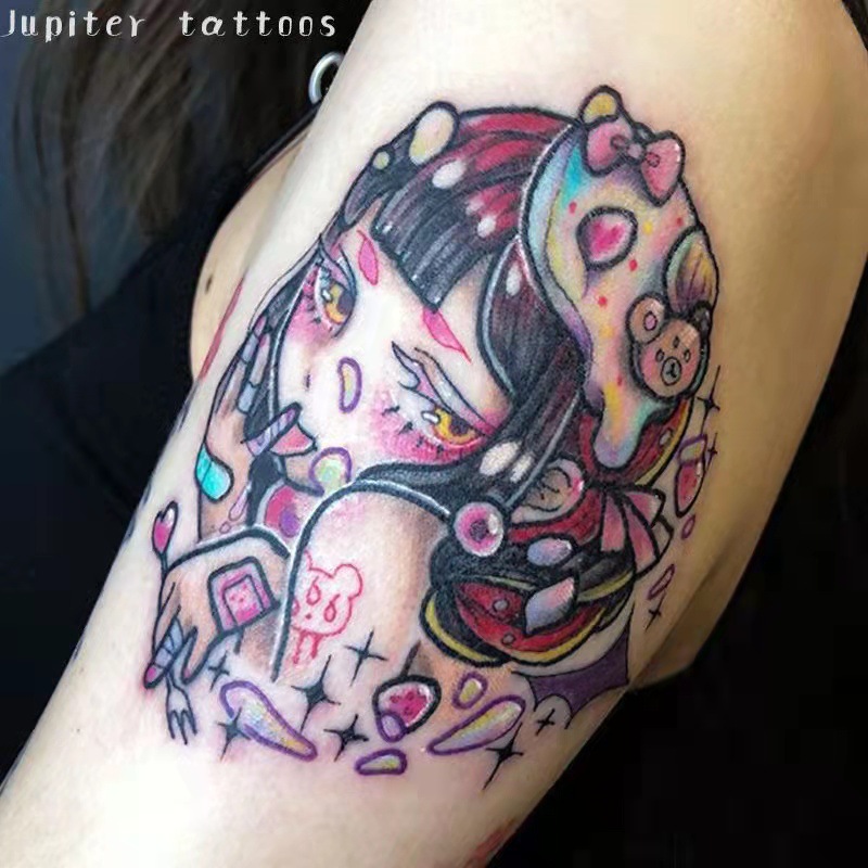 Picture of Diablo Tattoo Sticker Women's Waterproof Lasting European and American Violence Lori ins Cute Cartoon Flower Arm Non-Reflective Anti-Han
