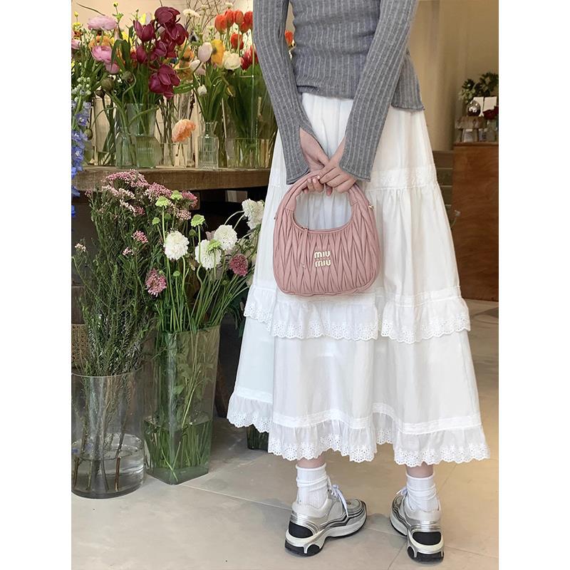 White Lace Skirt Women's Spring and Autumn 2024 New A- line High Waist Mid-length Elegant Cake Skirt for Summer