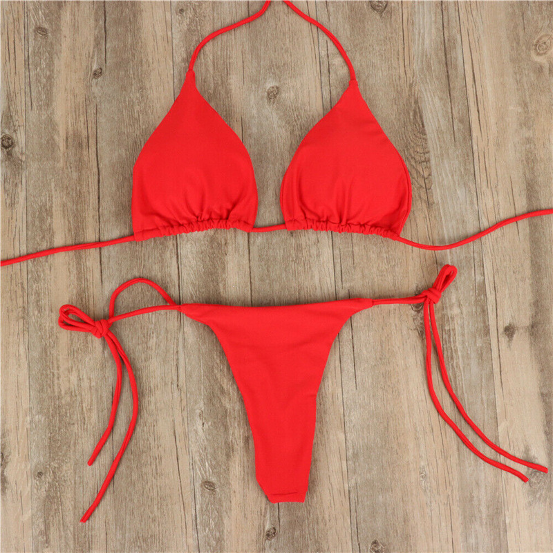 Picture of European and American halter lace-up Adjustable bikini sexy swimsuit women's split strap multi-color three-point suit