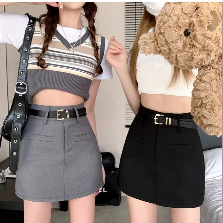 Women's Skirt 2024 Spring New Korean-style Black High Waist Slimming A- line Skirt Sexy Hip Skirt Ins Trendy