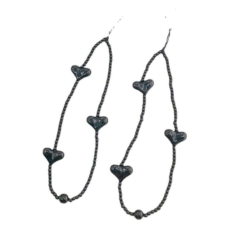 Trendy New Rose Park Caiying Same Style Mobile Phone Chain Pendant Mori Style Pure Black Love Beaded Short Wrist Chain Pendant