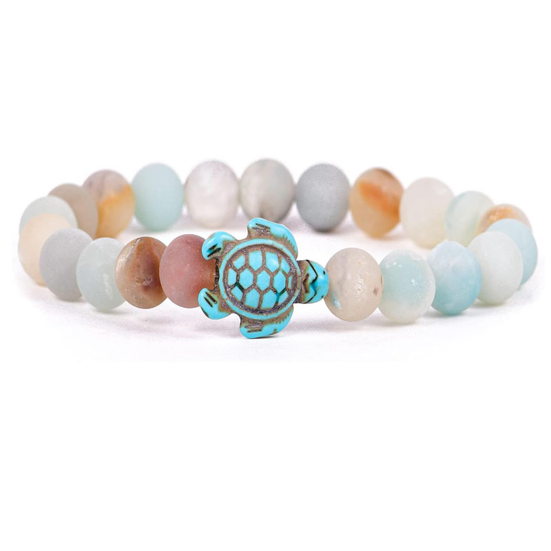 Picture of Zhou Lianfa 8MM Decorative Lava Volcanic Stone Beads Turquoise Cross Elastic Elastic Bracelet for Men and Women