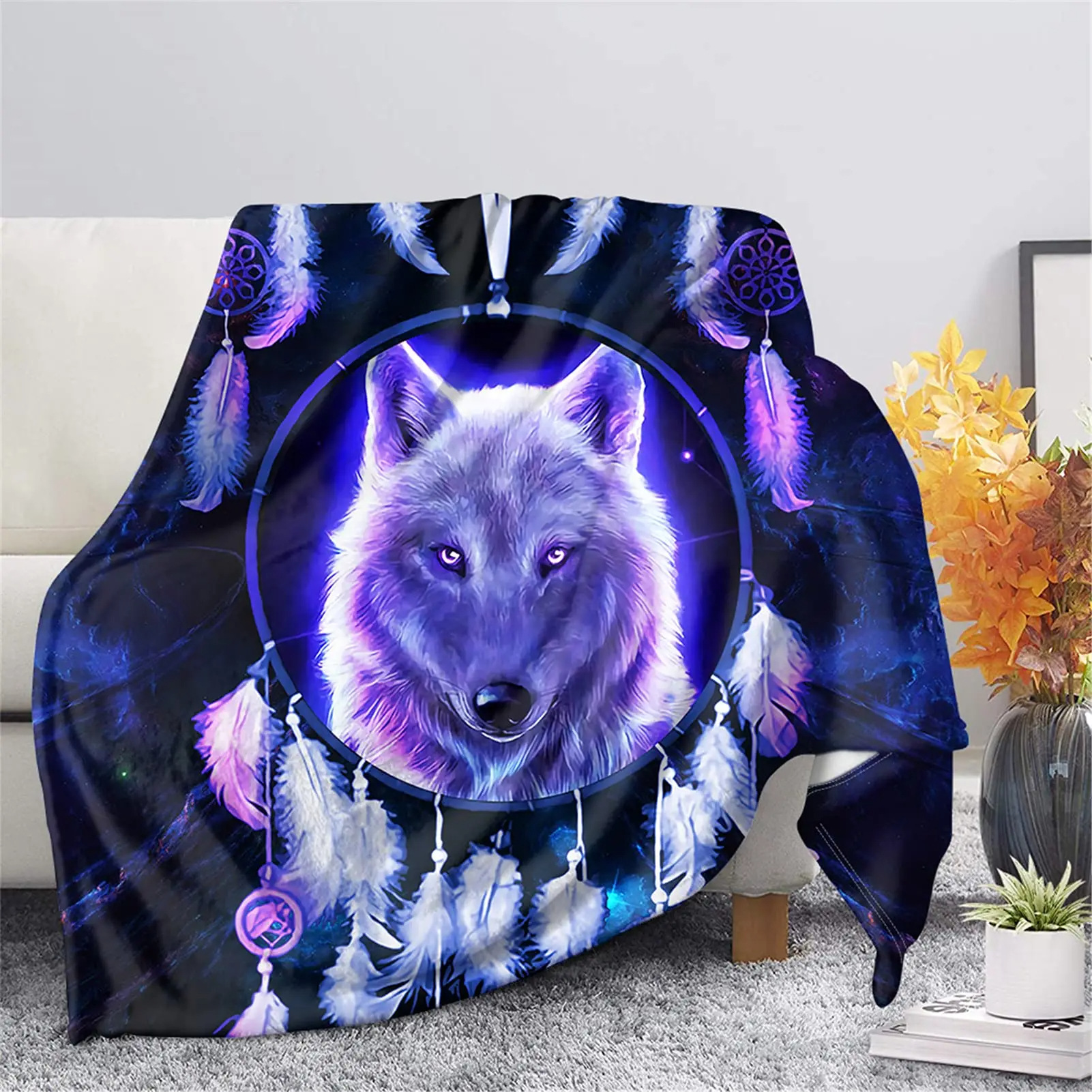 Wolf Blanket Winter Wolf Animal Comfortable Blanket Lightweight Soft Warm Blanket Suitable for Bed Sofa Travel Camping
