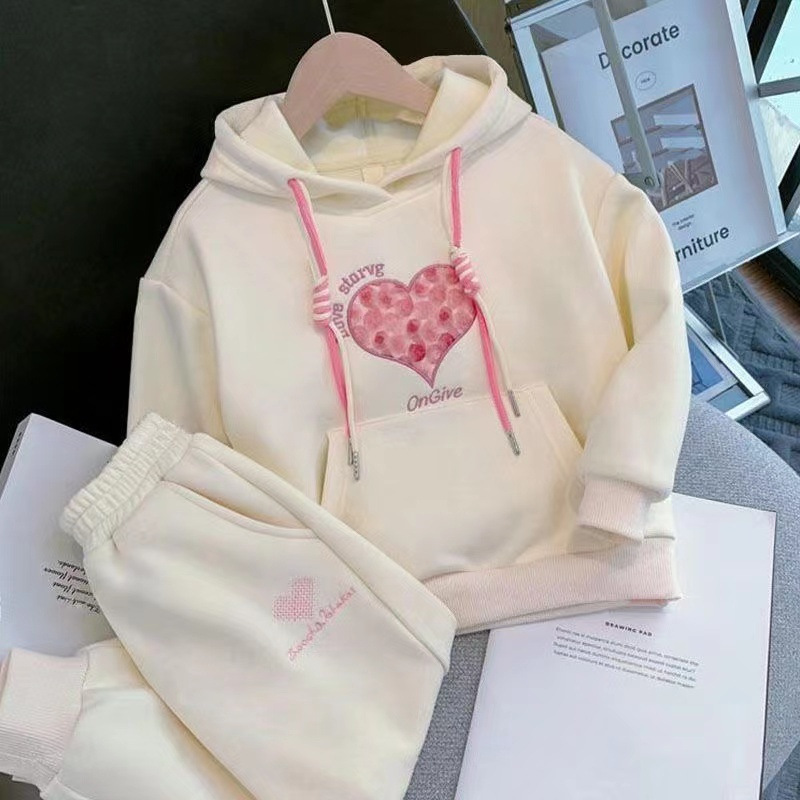 Girls' Spring and Autumn 2023 new children's sweet loose Korean style hooded sweater two-piece set