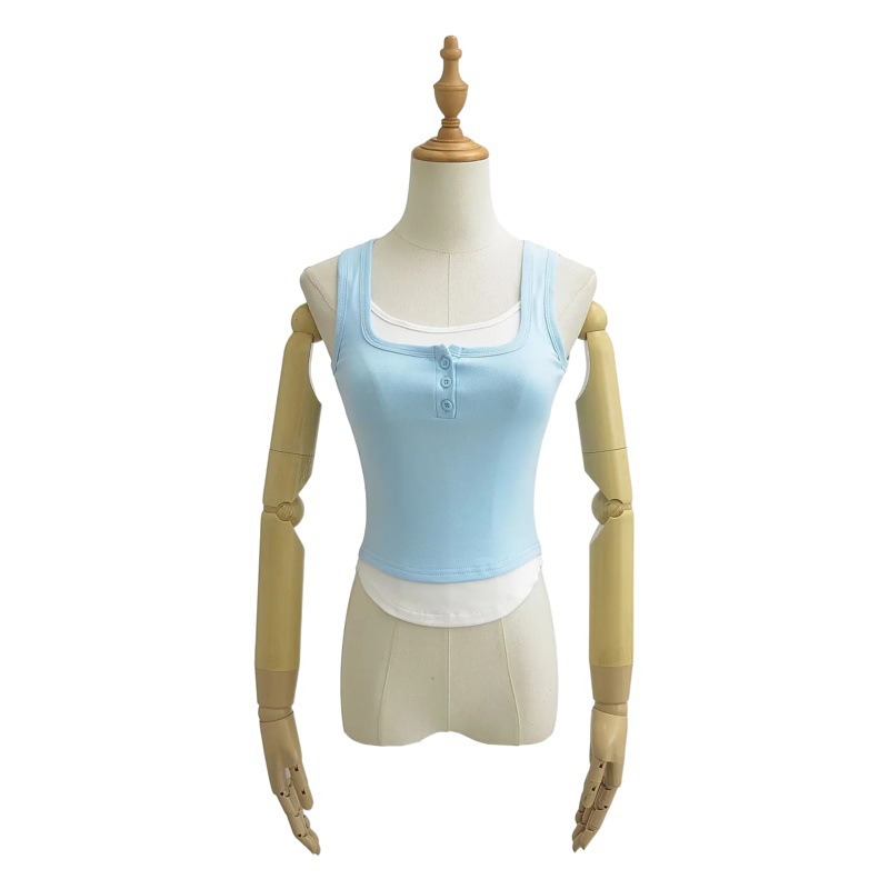 2024 Summer new color matching slim fit waist top sleeveless strap tight Sexy Hot girl style contrast color small back