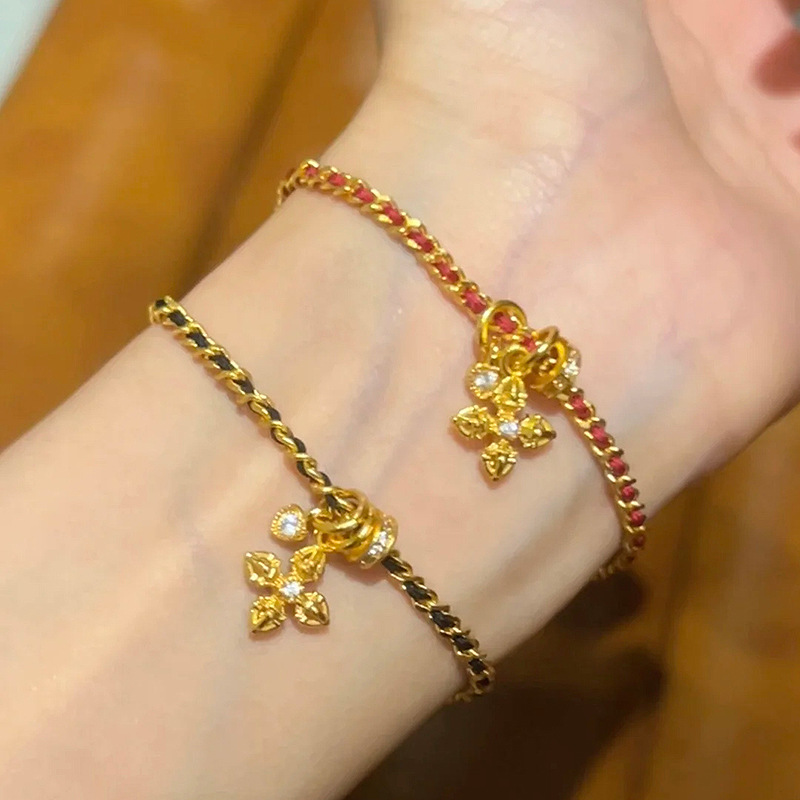 Little Red Riding Book Explosions This Year Red Rope Pestle Bracelet Female 2024 New DIY Black Gold Bracelet