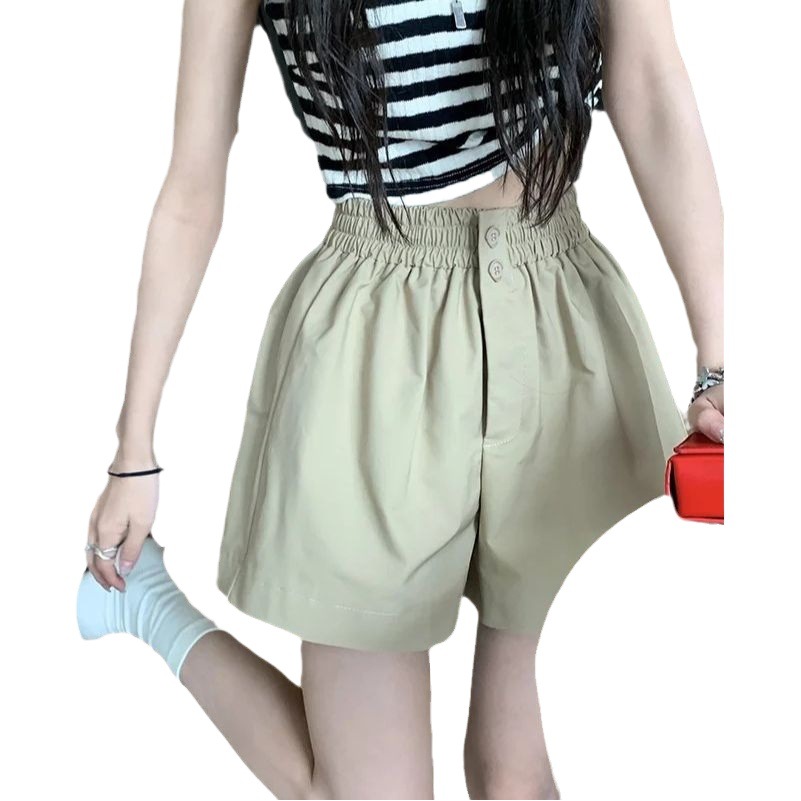 Stretch Waist Wide Leg Shorts Women's Summer Korean Style 2023 New High Waist Slimming Solid Color All-match Casual Pants Explosion