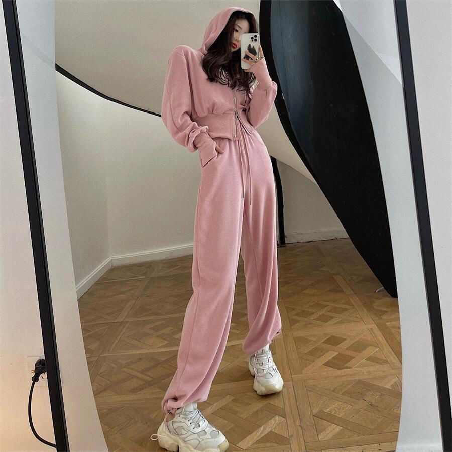 Picture of Internet Celebrity Sportswear Fashion Suit Women's 2023 Spring and Autumn Korean New Hooded Sweatshirt Casual Trousers Two-Piece Trendy Suit