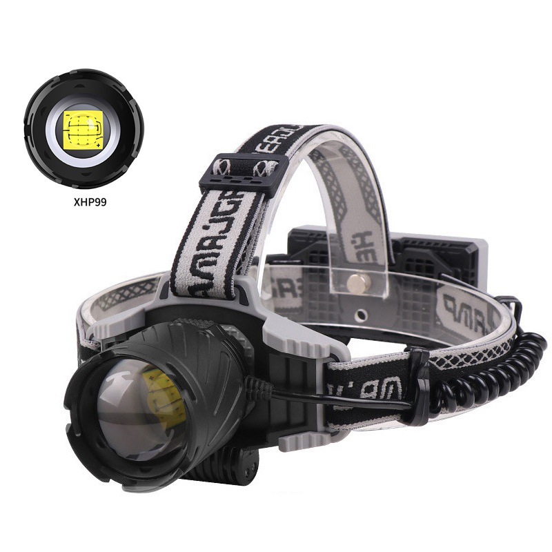 Cross-Border New Xhp99 Strong Light Headlight USB Charging Head-Mounted Zoom Long-Range Tail Warning Light Led Headlight