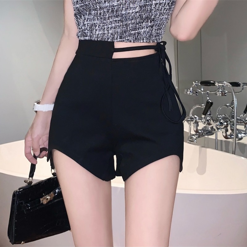 Hot Pants Slimming Sense Black Strap Hot Girl Design Casual Shorts Small Pants Straight Women's Summer High Waist