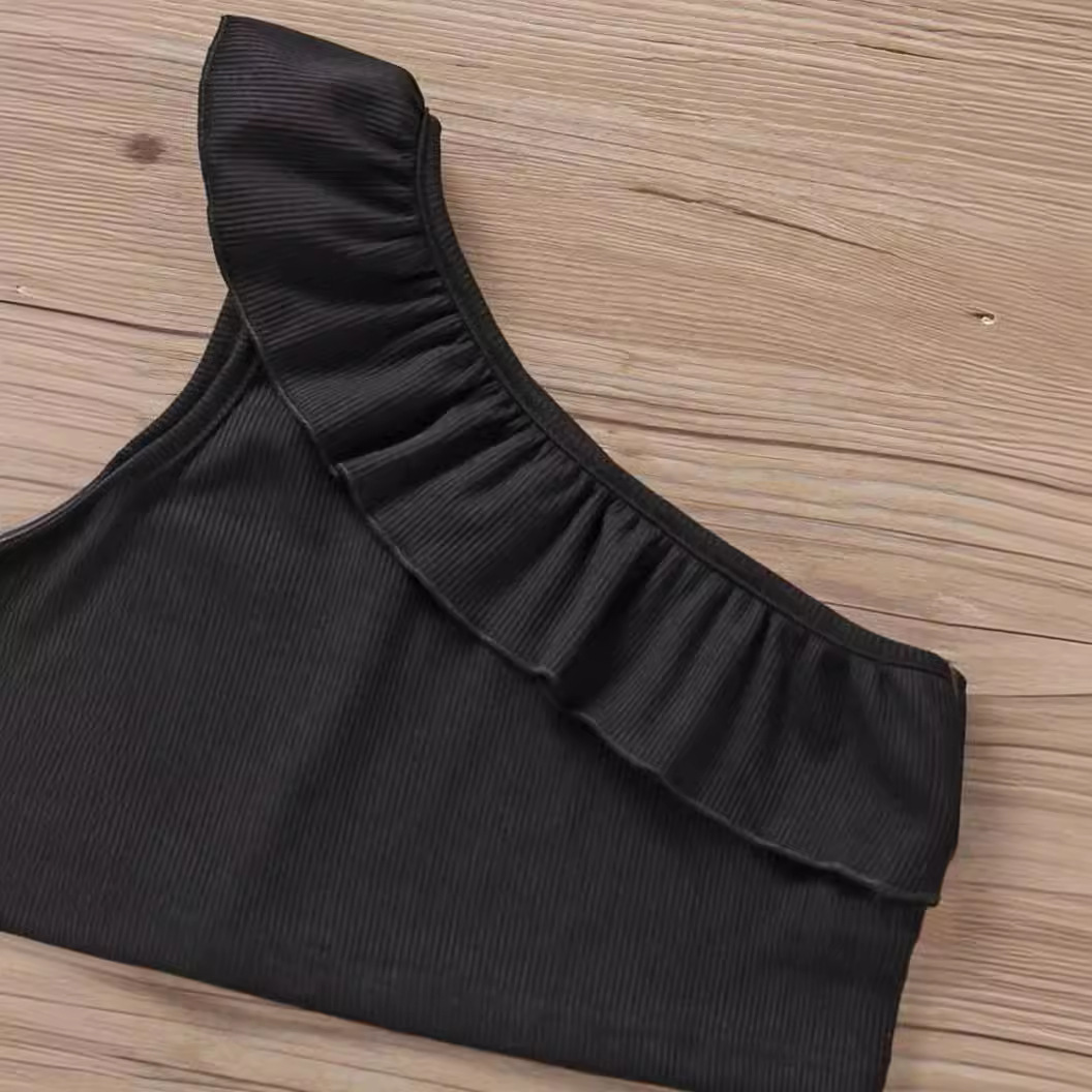 Picture of Cross-border new European and American fashionable baby girl Summer ruffled one-shoulder pleated thin one-piece vest for infants