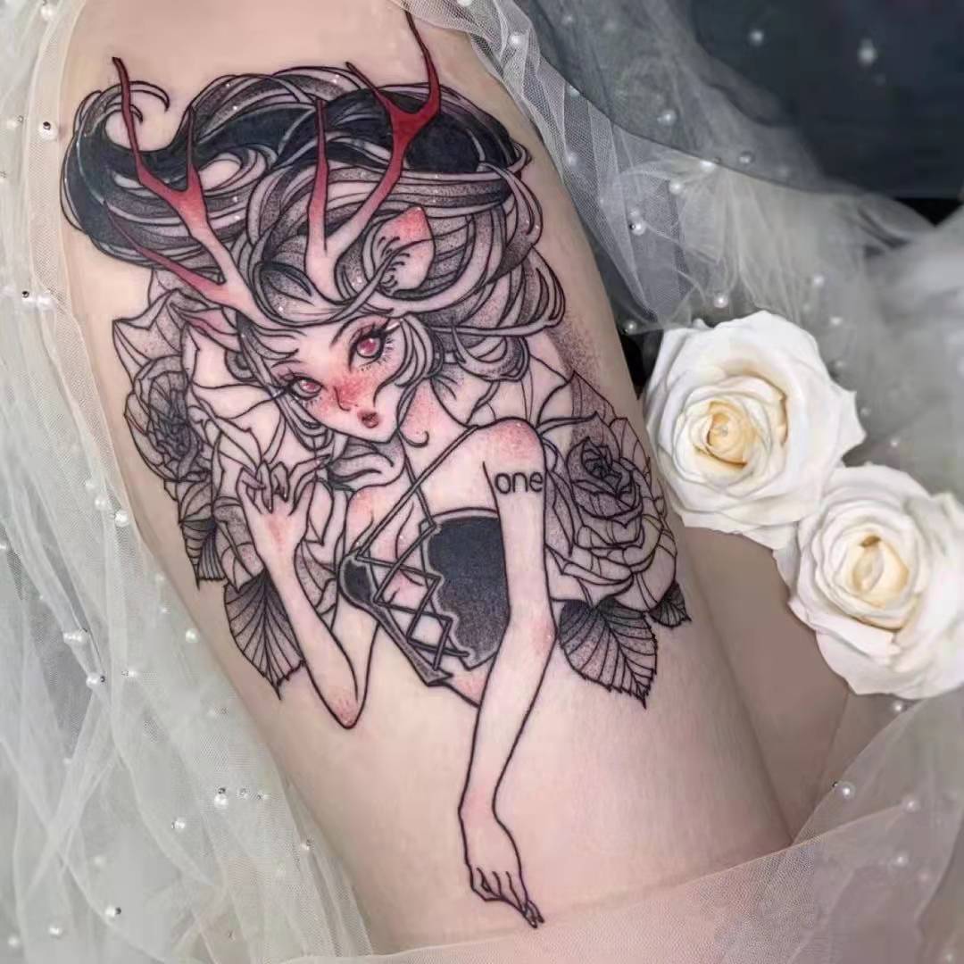 Picture of Diablo Tattoo Sticker Women's Waterproof Lasting European and American Violence Lori ins Cute Cartoon Flower Arm Non-Reflective Anti-Han
