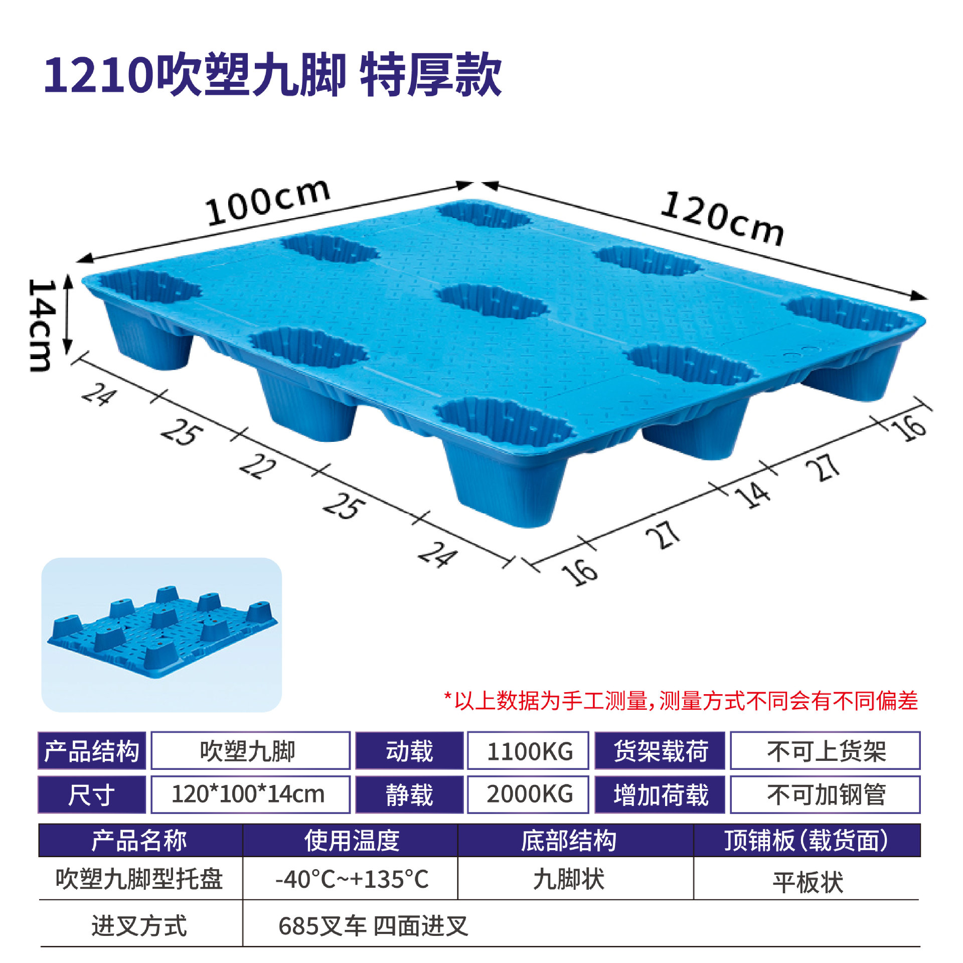 Picture of Xinyito blow molding nine-legged plastic pallet forklift logistics plane card warehouse turnover plastic moisture-proof backing plate factory
