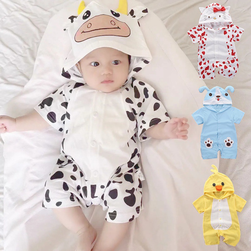 Picture of Cartoon Printed Baby Siamese Clothes for Boys and Girls Baby Short-sleeved Hare Clothes for Newborn Children Climbing Clothes with Open Crotch Thin Summer