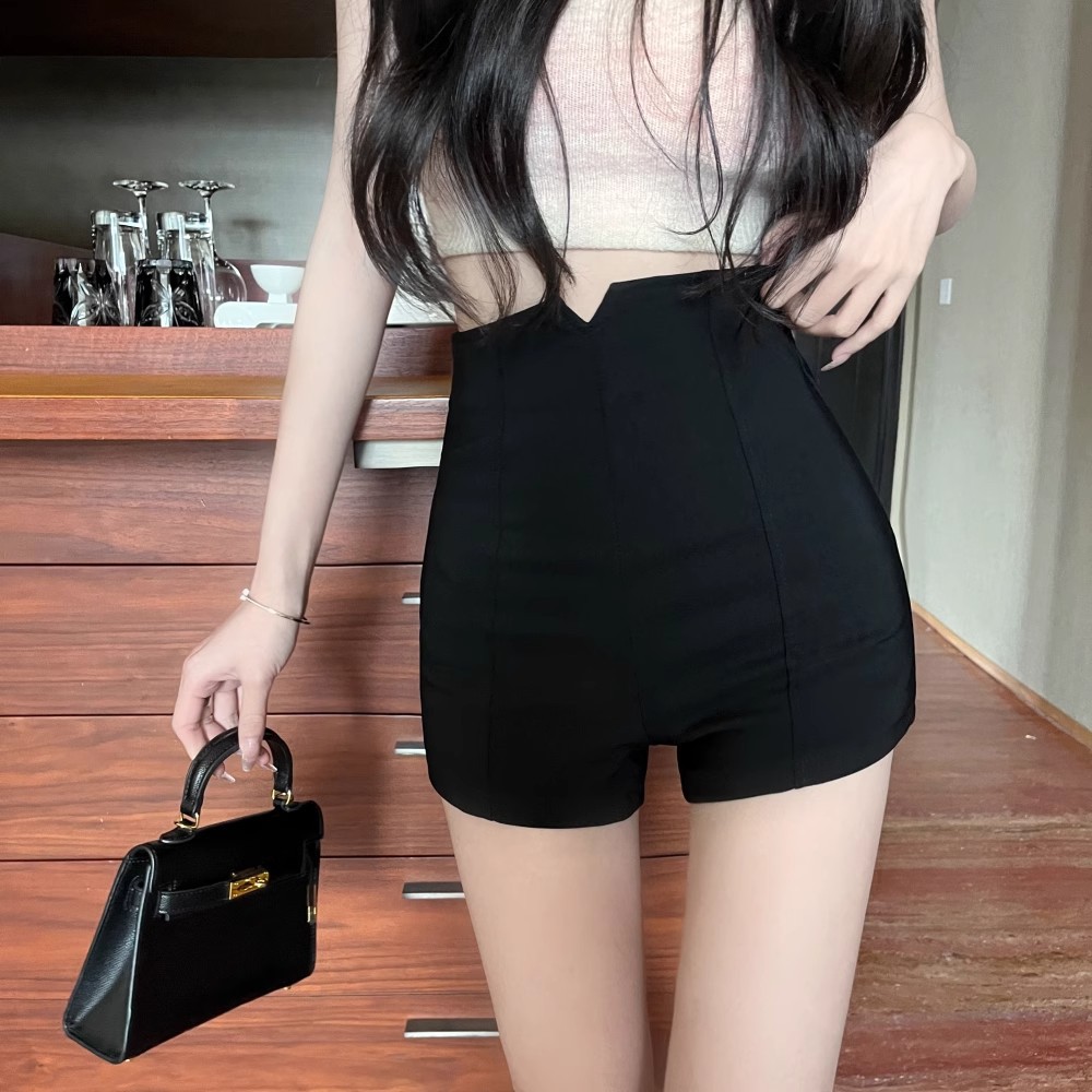 Black Casual Ultra-high Waist Suit Bottoming Shorts Women's Summer Outer Wear Loose Tight A- line Thin Hot Pants Trendy Ins