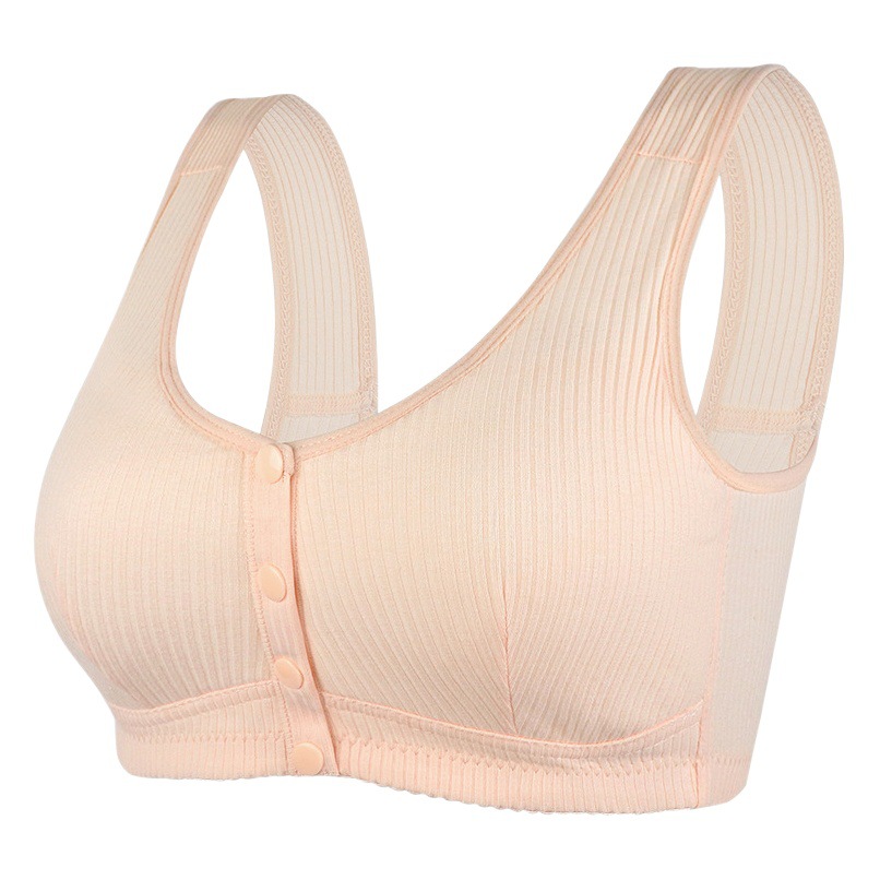 Front Buckle Middle-aged and Elderly Cotton Underwear Women's Printed Rimless Wide Shoulder Strap Vest New Large Size Bra