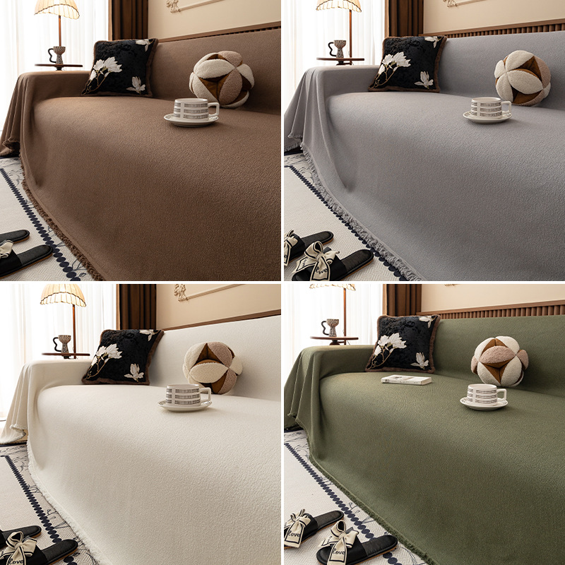 Solid Color Sofa Cover Waterproof Teddy Velvet Sofa Cushion Light Luxury Style Sofa Cover Cloth Anti-Claw Sofa Towel Dustproof Sofa Cover