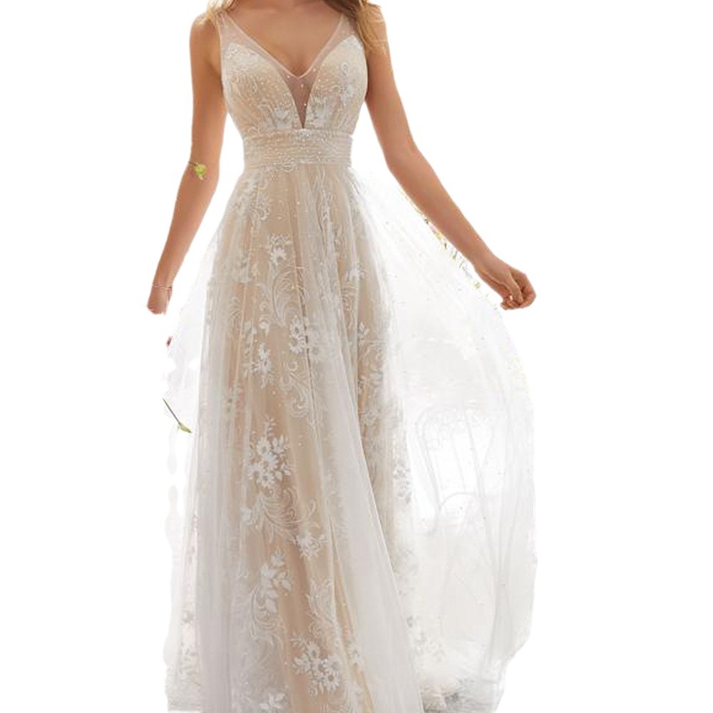 Picture of 2025 European and American Export New Wedding Dress Wish Amazon Sexy V Neck Sleeveless Lace Wedding Dress