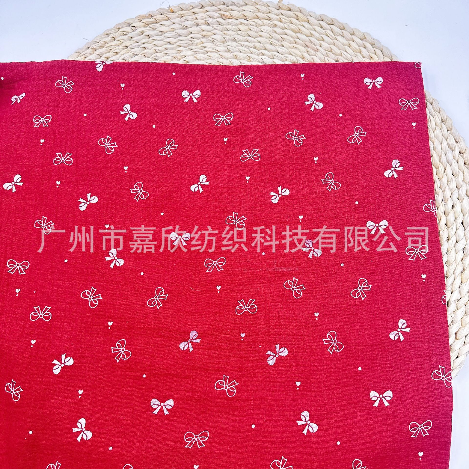 Double layer gauze, muslin, baby cartoon, small fresh bow, printed gauze fabric, children's pajama fabric