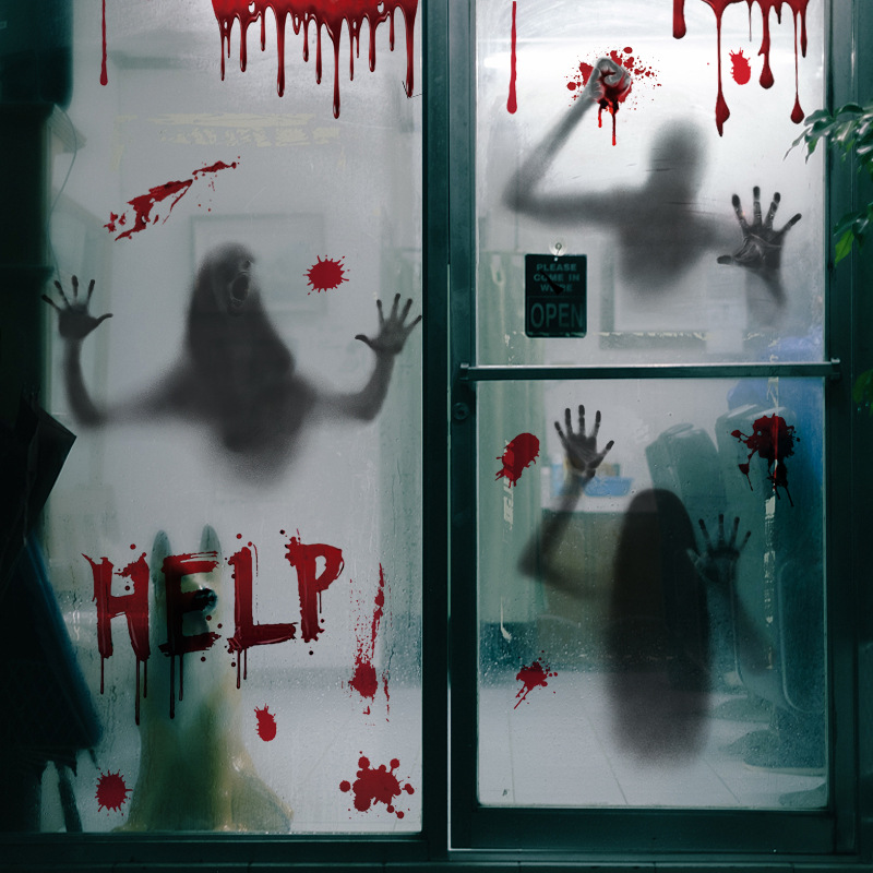 Picture of Halloween stickers blood handprint ghost ghost hands horror static stickers Halloween decoration mall window scene layout