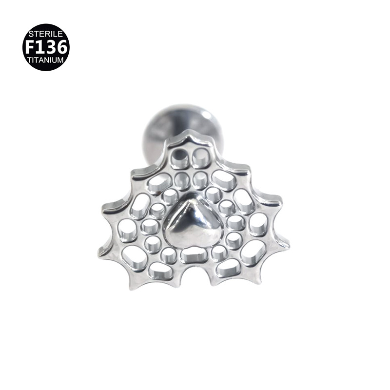 Picture of F136 Titanium Alloy Hollow Love Flower Batch Flower Peach Heart Lip Nail Ear Bone Nail Tragus Small Ear Bone Nail 0.9 Teeth