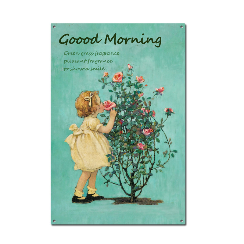 Picture of Cross-border American Country Retro Flower Figure Tin Painting Garden Pastoral Balcony Wall Wall Wall Old Decoration Pendant