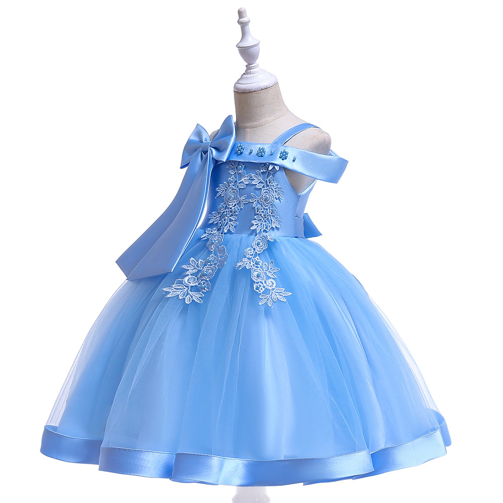 Picture of Flower Girl Dress Suspender Dress One Shoulder Beaded Princess Dress Mesh Twill Forged Cloth Kidsren's Wedding Dress