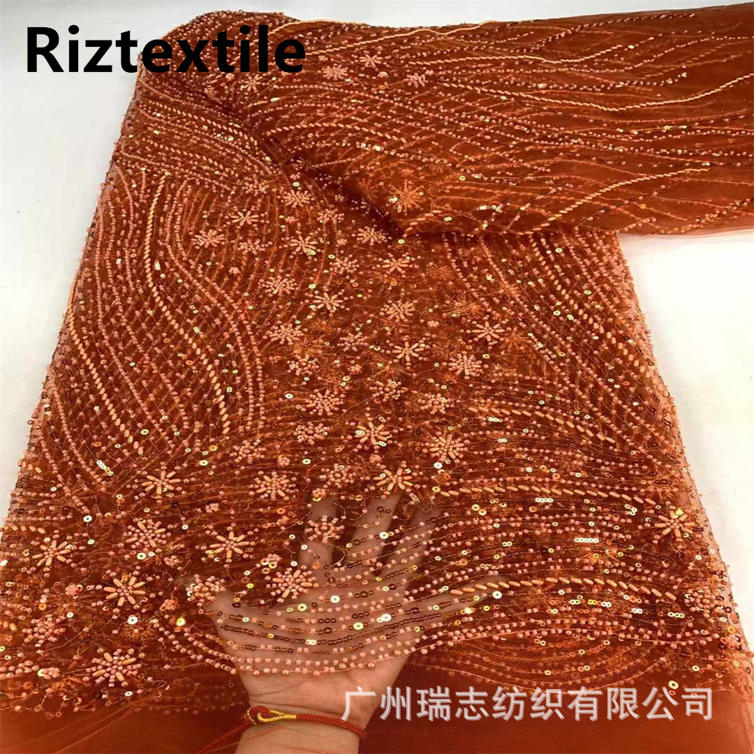 New Corrugated Upper and Lower Crystal Beads Tube Embroidered Cloth Women's Dress Wedding Dress Evening Dress Fabric