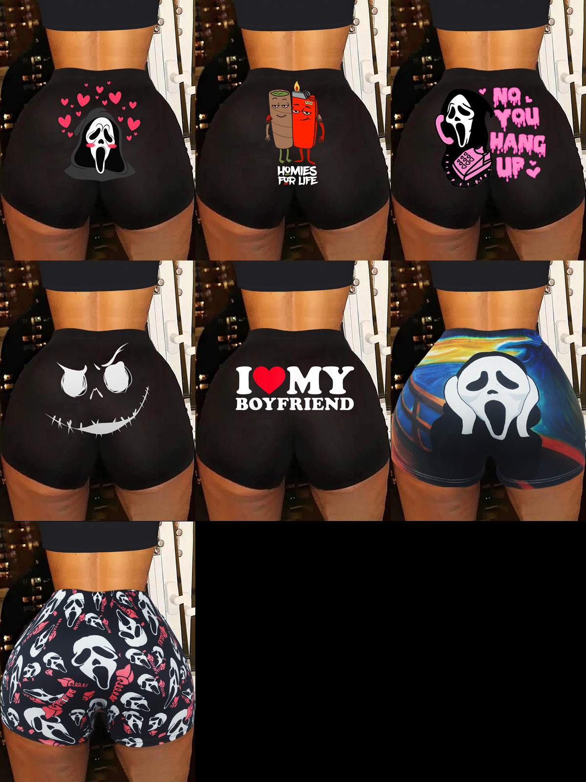 D9863 Amazon Hot European and American Women's Sexy Women's Tight Shorts Pattern Printed Shorts Yoga Pants