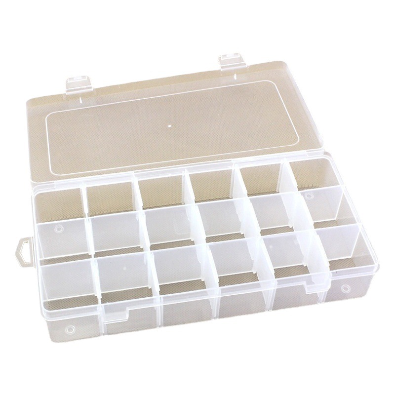 D108 18 PP transparent rectangular detachable storage box jewelry fishing gear plastic packaging box manufacturers