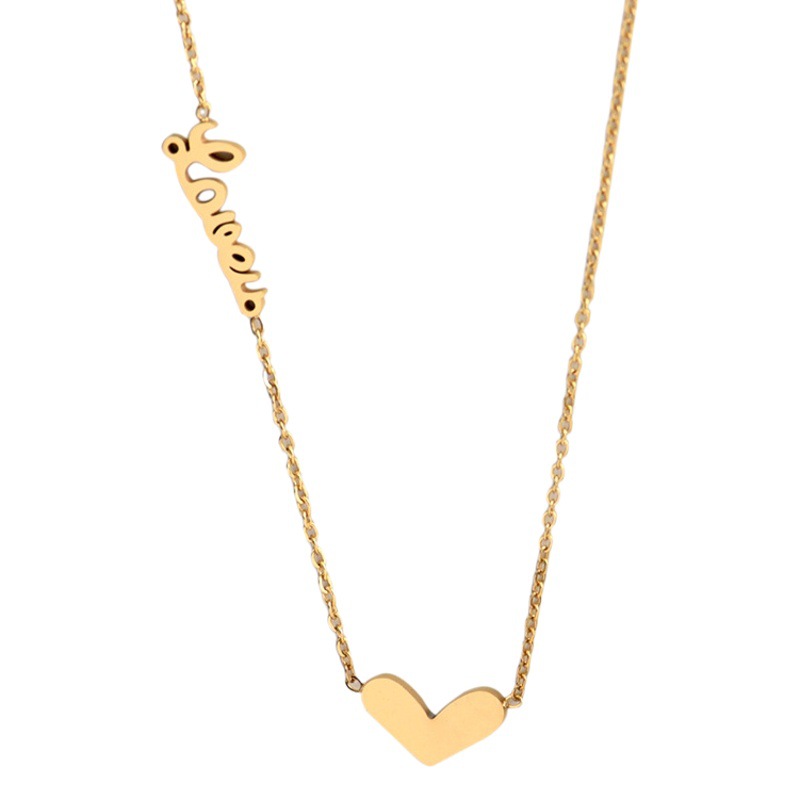 [full-body titanium steel] minimalwind English love furnace real gold necklace female ins net red clavicle chain accessories