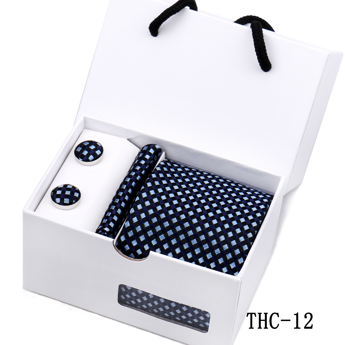 Picture of Men's Tie High Sense Gift Box 3 Pieces suit Business Dress Wedding Plaid Red Black Long Tie Shengzhou