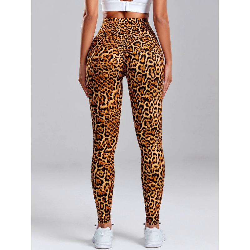 Picture of European and American fashion leopard print digital printing elastic high waist wrinkle slim hip yoga leggings dance pants